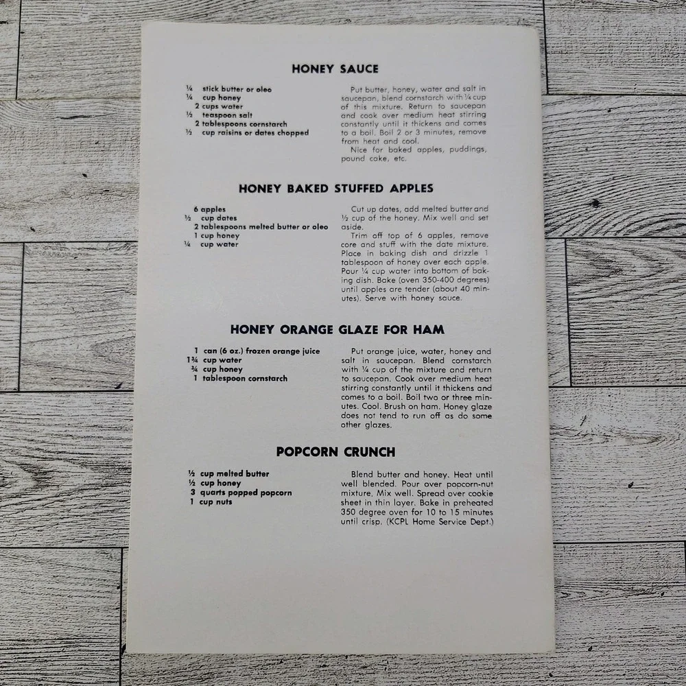 My Favorite Honey Recipes Cookbook Booklet Mrs Walter T‎ Ida Kelley VERY GOOD